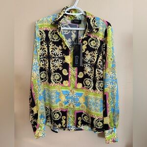 Lima Made in Italy Black and Yellow Button Down Vibrent Blouse